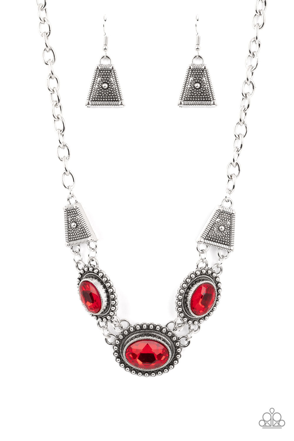 Paparazzi Necklaces - Textured Trapezoid - Red