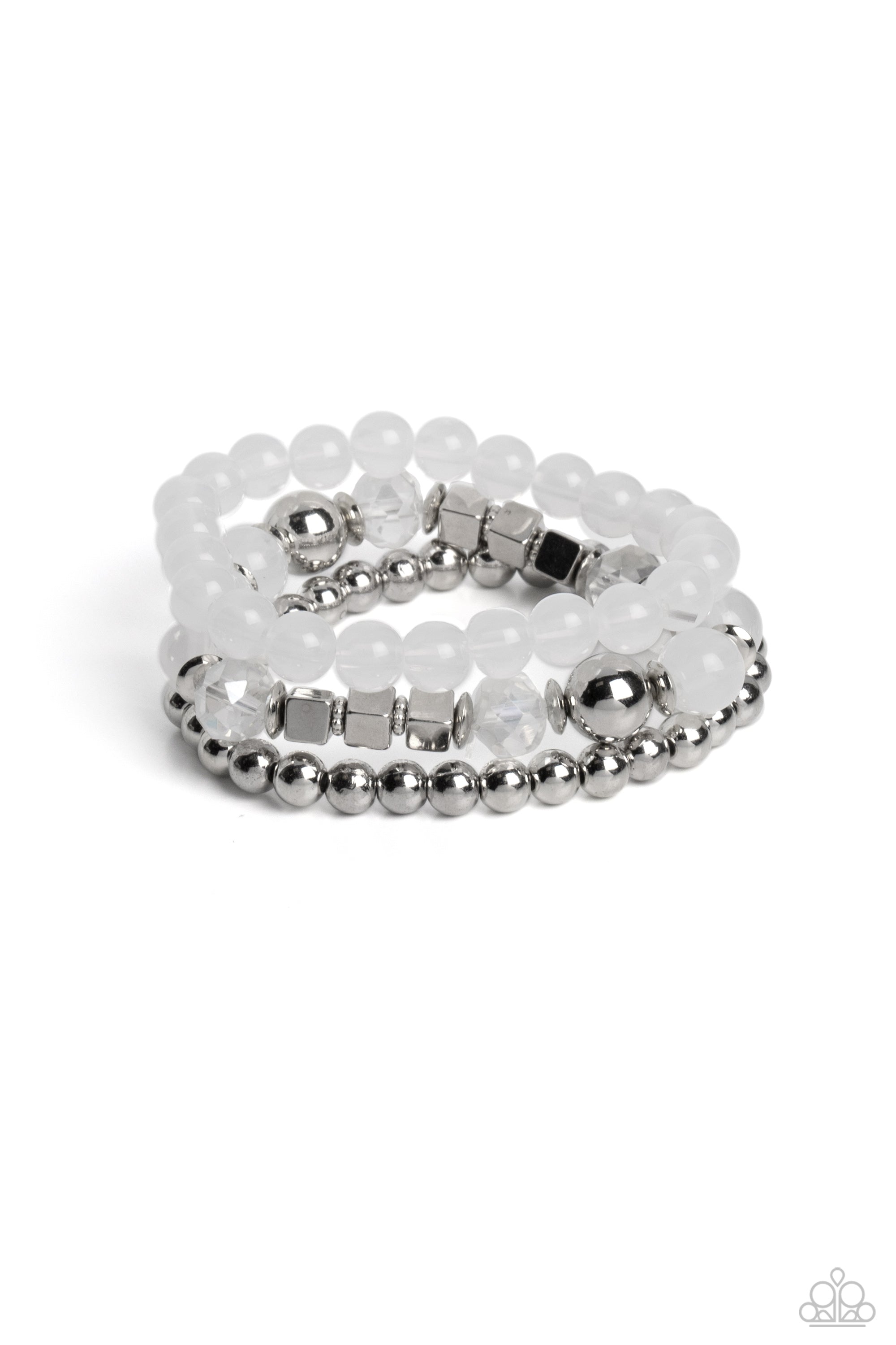 Ethereal Etiquette - White Pearl & Rhinestone Bracelet - Chic Jewelry