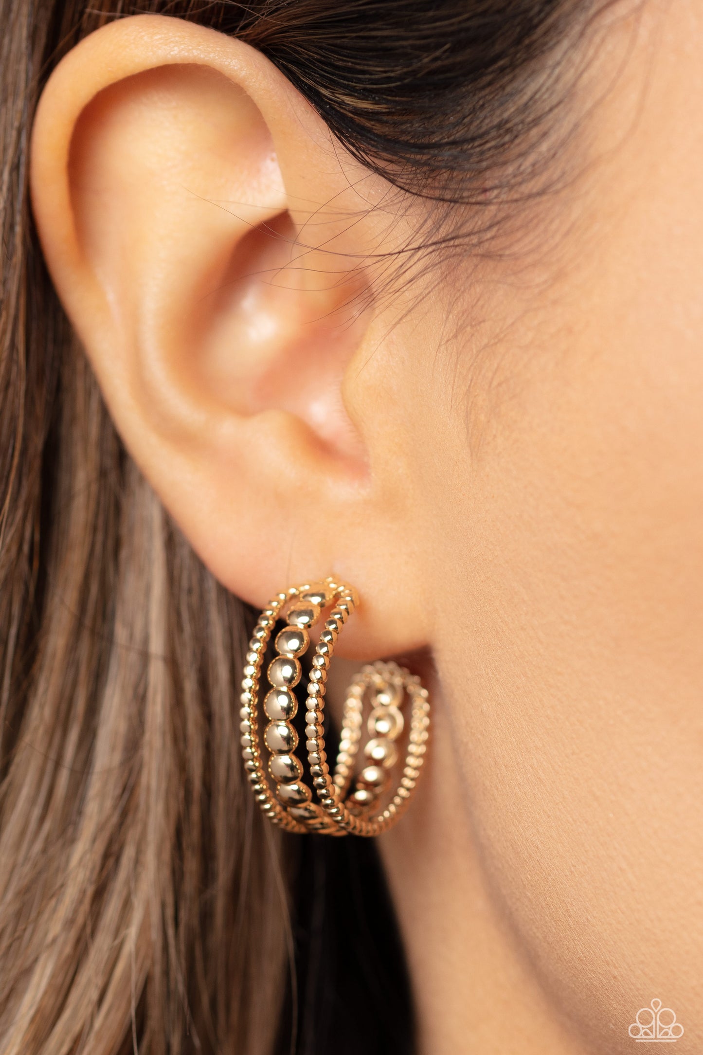 Paparazzi Earrings - Dotted Darling - Gold - Hoops