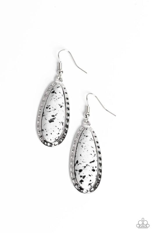 Paparazzi Earrings - TEARDROP-Dead Dynasty - White