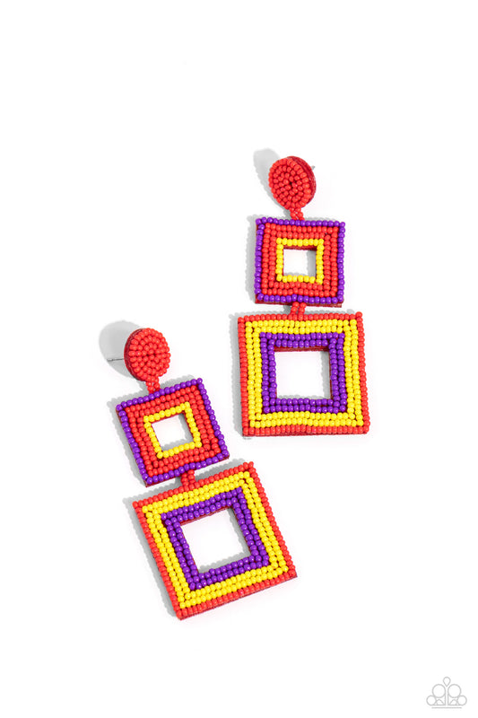 Paparazzi Earrings - Seize the Squares - Red