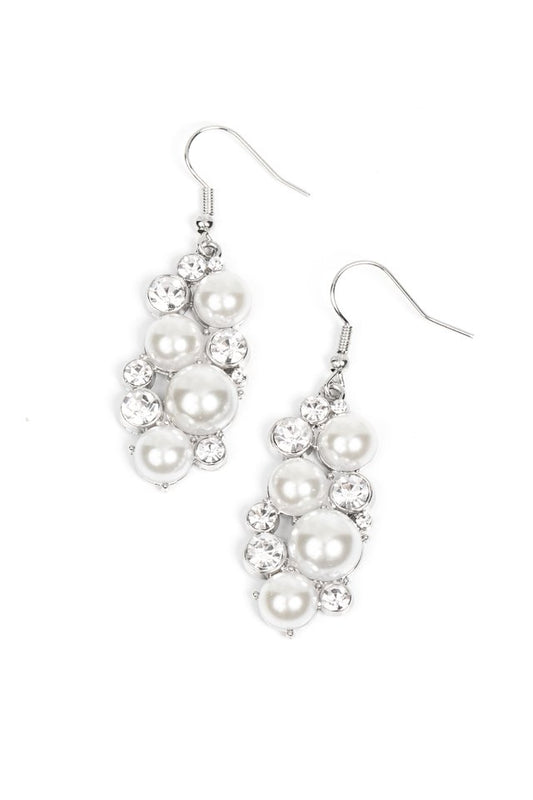 Paparazzi Earrings - Fond of Baubles - White - Fashion Fix Oct. 2021